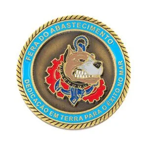 Moeda em metal 3D banho de ouro velho esmaltado