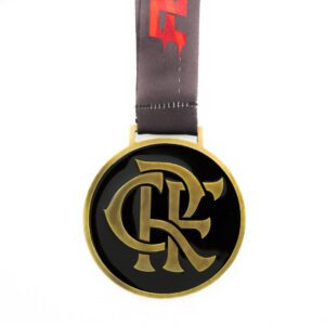 Medalha em metal 3D banho ouro velho esmaltado e fita digital