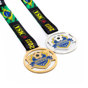 Medalha em metal banho ouro e níquel esmaltado fita digital