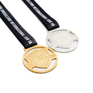 Medalha em metal banho ouro e níquel esmaltado fita digital