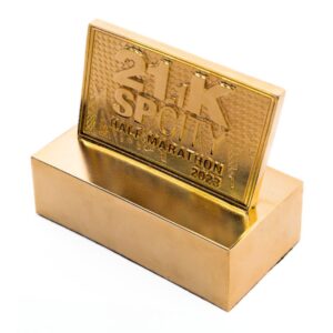 Troféu em metal 3D banho de ouro base revestida