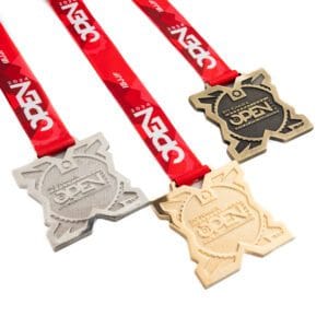 Medalha em metal 3D banho de ouro níquel e ouro velho com fita digital