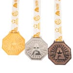 Medalha em metal banho ouro níquel e cobre velho esmaltada e fita digital