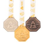 Medalha em metal banho ouro níquel e cobre velho esmaltada e fita digital
