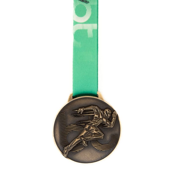 Medalha em metal 3D banho ouro velho e fita digital
