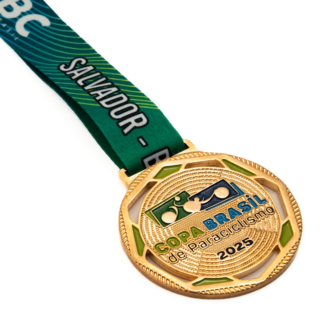 Medalha em metal banho de ouro níquel com fita digital