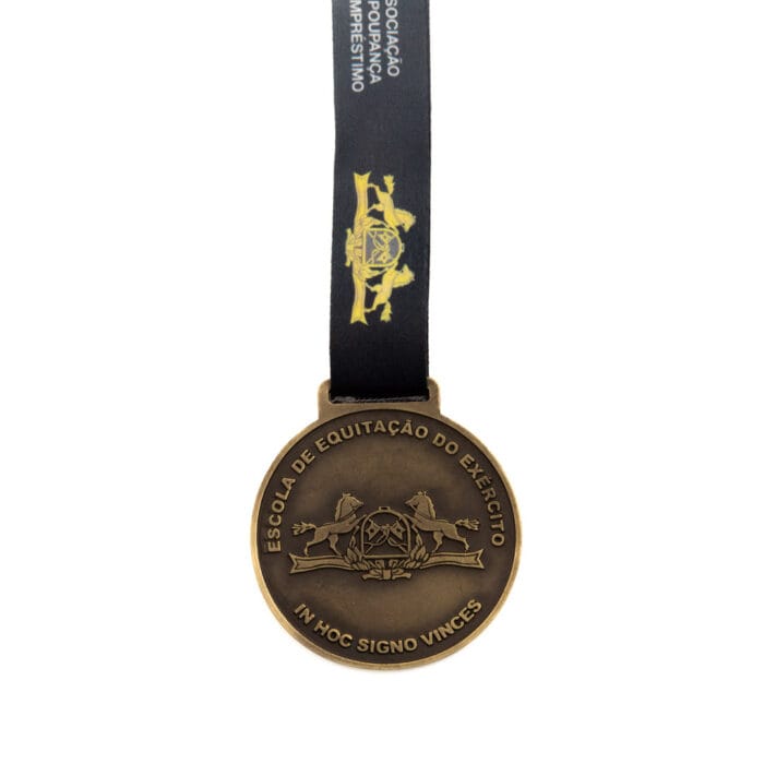 Medalha em metal 3D banho de ouro velho e fita digital