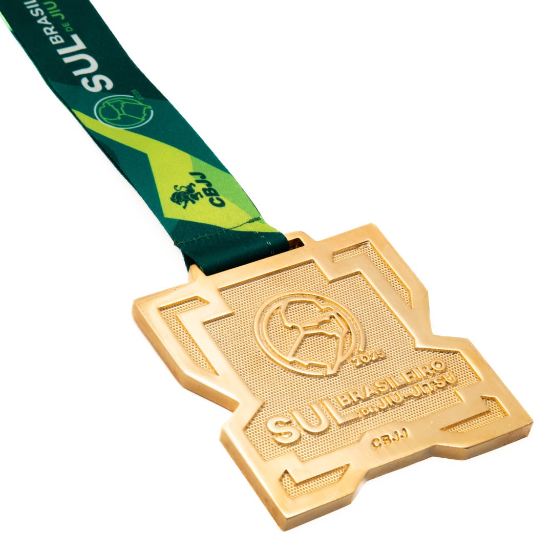 Medalha em metal 3d banho de ouro com fita digital