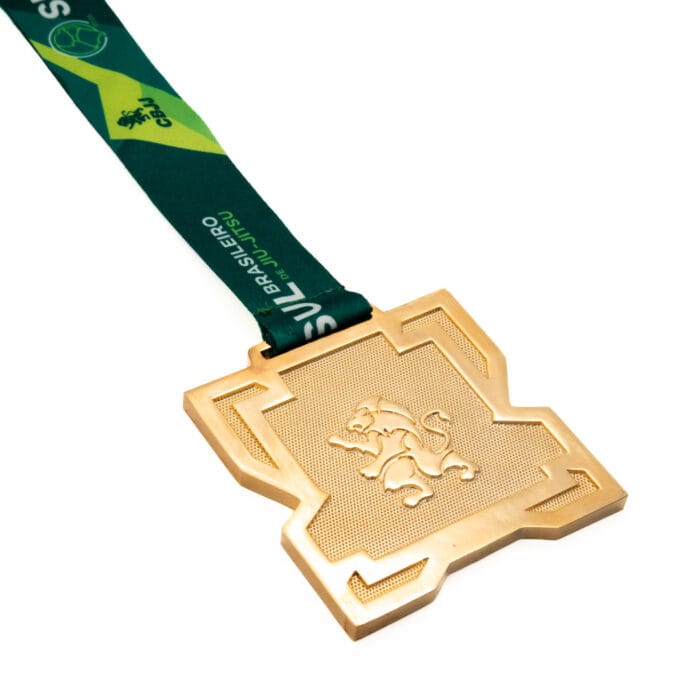 Medalha em metal 3d banho de ouro com fita digital