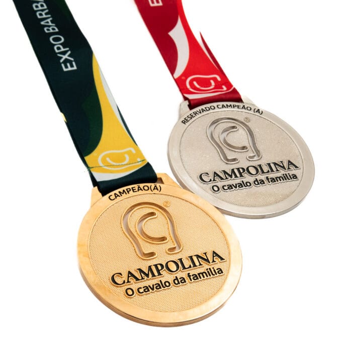 Medalha em metal 3D banho ouro níquel e fita digital
