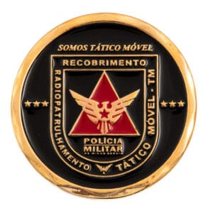 Moeda em metal 3D banho de ouro esmaltado
