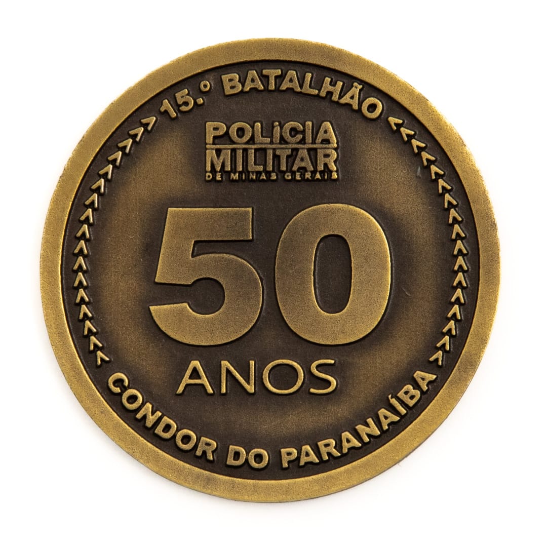 Moeda em metal 3D banho de ouro velho esmaltado