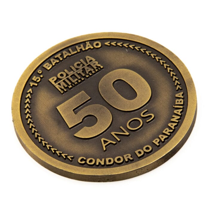 Moeda em metal 3D banho de ouro velho esmaltado - Imagem 2